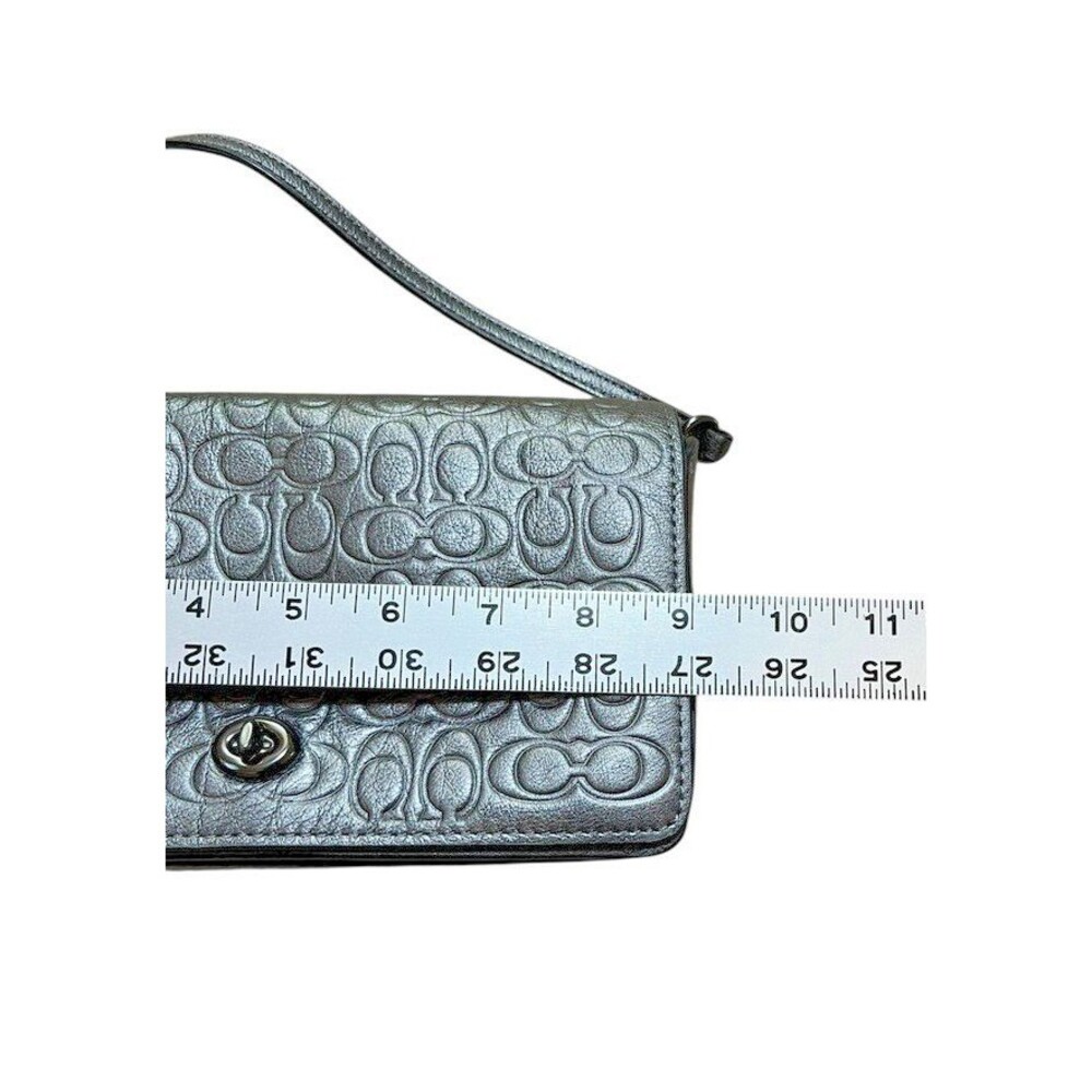 Coach 1941 Metallic Gray Leather Signature Embossed Dinky - Gunmetal - Graphite - Picture 9 of 11